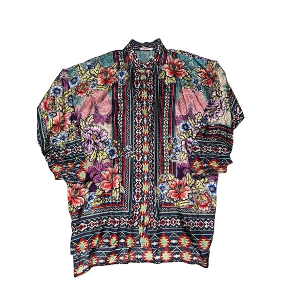 Johnny Was Ledona Janelle Blouse Button-Up Silk Sz Small Artsy Floral Resort - Picture 10 of 15